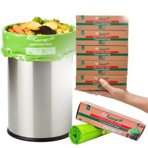 Compostable Trash Bags, 13 Gallon - Smart MultiBin Set (50 Count), Super Strong 0.9 Mil Leak-Proof, BPI & OK Compost HOME Certified, ASTM D6400 - AllCompost