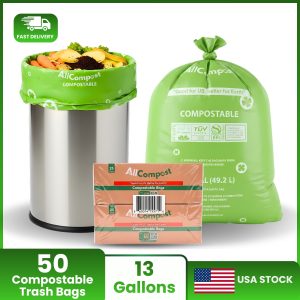 Compostable Trash Bags 13 Gallon 50 Count Certified BPI AllCompost
