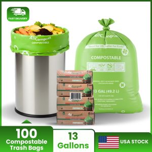 Compostable Trash Bags 13 Gallon 100 Count Certified BPI AllCompost
