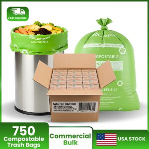 Compostable Trash Bags 13 Gallon Master Box 30 packs 750 count Certified BPI AllCompost